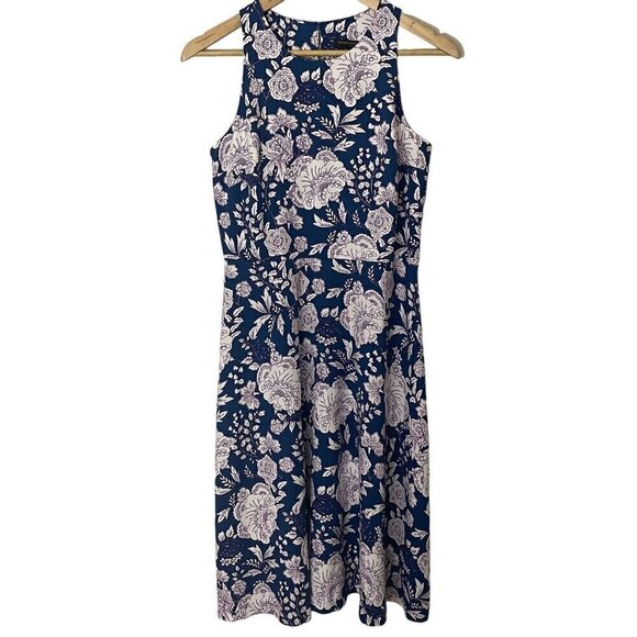 Banana Republic A Line Dress Sz 4 Blue Floral Sleeveless Pencil Sheath Wedding - Picture 1 of 10